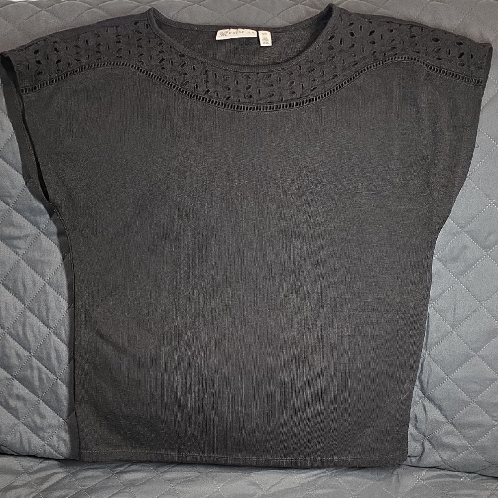 Rafaella Black Eyelet Accent Women's Blouse